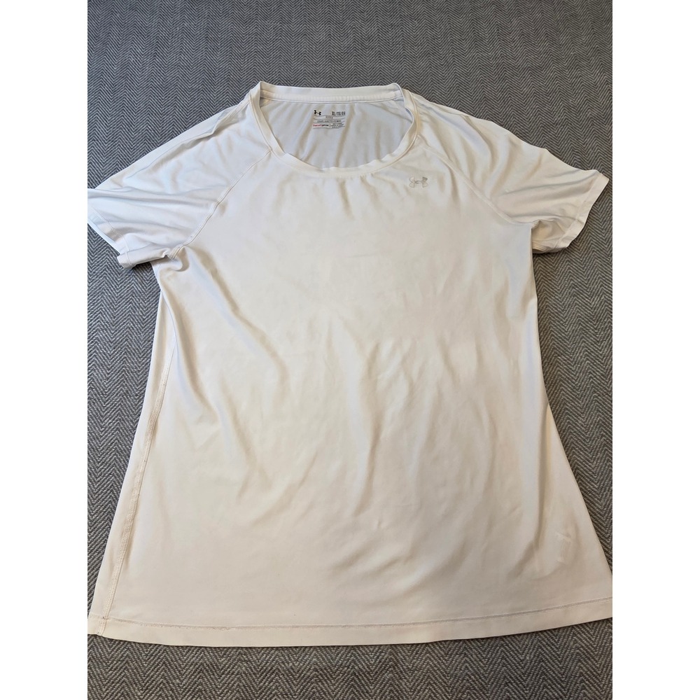 Under Armour HeatGear Activewear T-Shirt Mens XL White Fitted Short Sleeve Logo